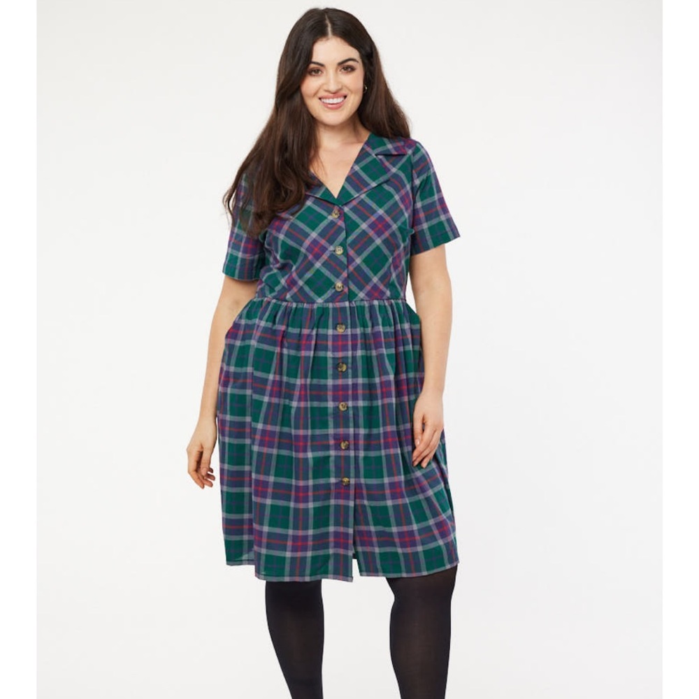 Joanie Plaid Button-Down Midi Dress